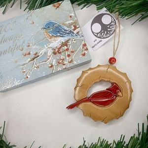 Hand Crafted Wooden Cardinal Wheath Ornament